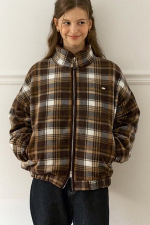 Penny Check Fleece Zip-Up Jacket - Brown