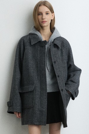 Louise Herringbone Wool Half Coat - Charcoal