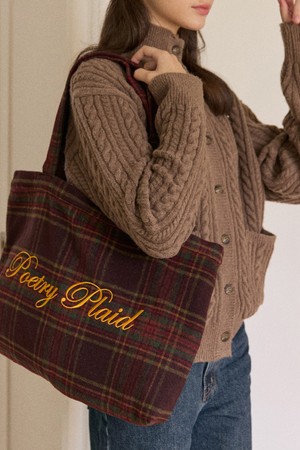 Poetry Embroidery Wool Check Bag - Brown