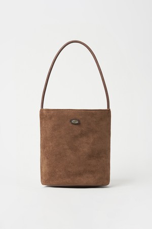 Suede Barrel Tote Bag - Brown