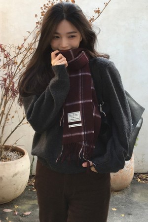 Ordinary Check Wool Muffler - Burgundy Check