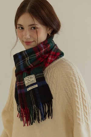 Ordinary Check Wool Muffler - Red Black Check