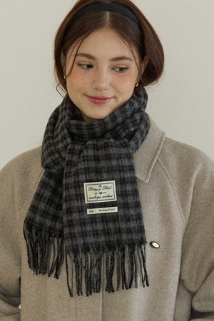 Ordinary Check Wool Muffler - Gingham Black Check