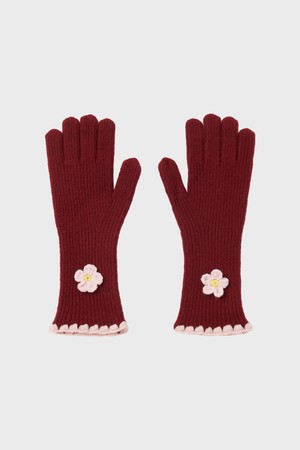 Flora Stitch Wool Knit Gloves - 4color