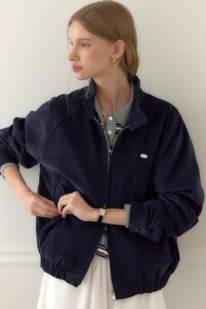 Corduroy Button Point Blouson Jacket - Navy