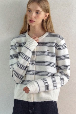 Multi-Stripe Round-Neck Cardigan - Ivory