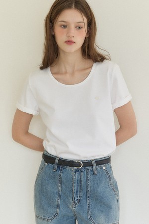 Logo Silky U-neck T-shirt - White