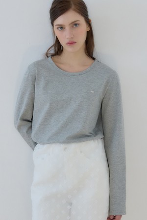 로고 실키 라운드 넥 슬리브 티셔츠 - Melange grey