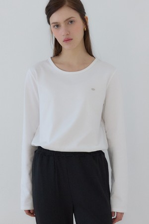 로고 실키 라운드 넥 슬리브 티셔츠 - White