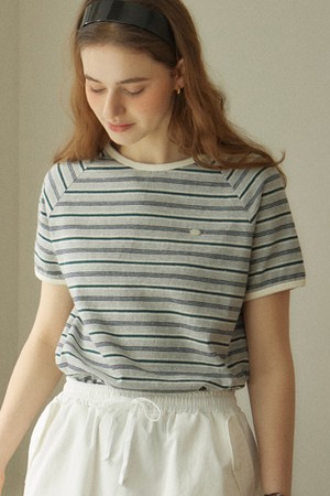 Harry Stripe Raglan T-shirt - Melange Grey
