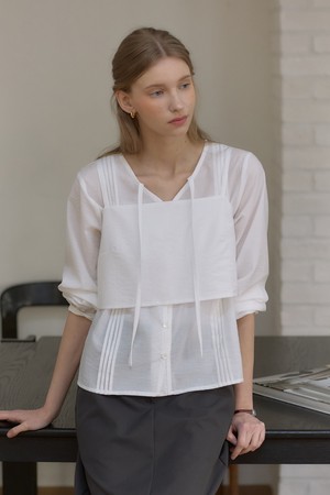 시어 뷔스티에 레이어드 블라우스 세트 - Ivory