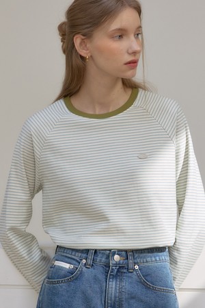스트라이프 래글런 티셔츠 - Mint