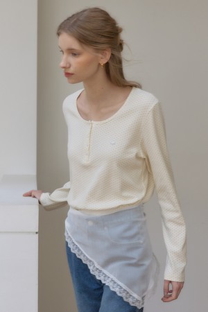 도트 헨리넥 슬리브 티셔츠 - Yellow