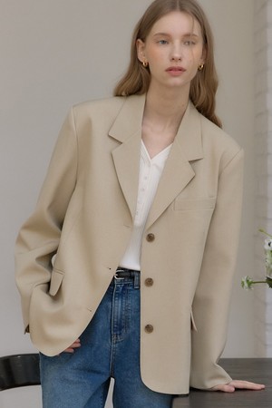 시그니처 싱글 버튼 자켓 - Beige