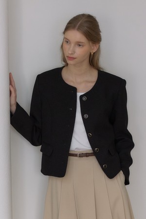 플로우 라인 트위드 자켓 - Black