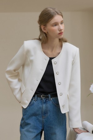 플로우 라인 트위드 자켓 - Ivory