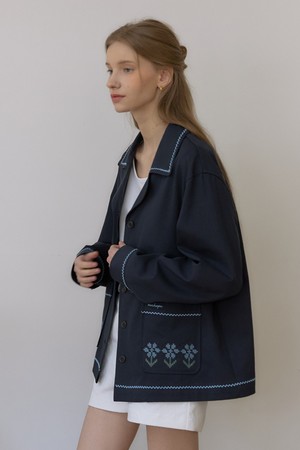 플로라 스티치 코튼 자켓 - Navy