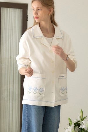 플로라 스티치 코튼 자켓 - White
