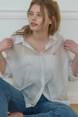 에어리 시어 스트라이프 셔츠 - Ivory