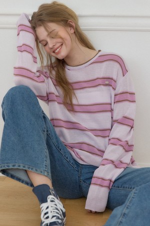 마일로 시어 스트라이프 니트 - Pink