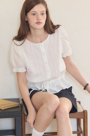 Waist-String Puff Blouse - White
