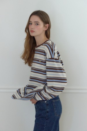 Over-fit Logo Stripe Sleeve T-shirt - Blue