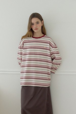 Over-fit Logo Stripe Sleeve T-shirt - Pink