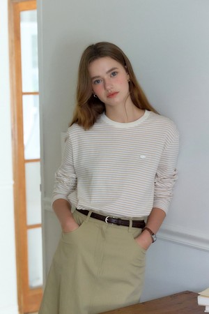 Stripe Sleeve T-shirt - Beige