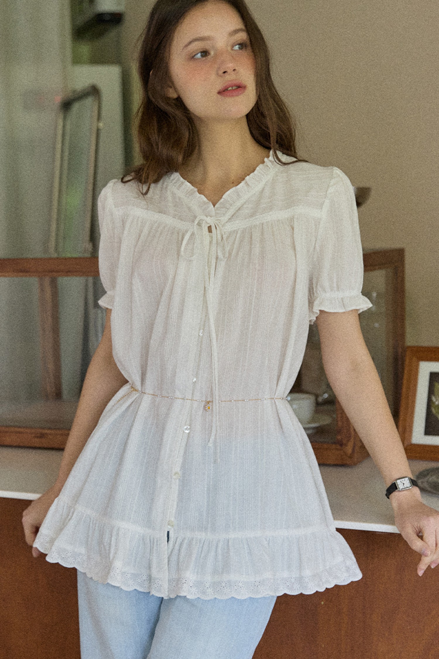 andmary Kitty frill blouse andmary Kitty frill blouse White