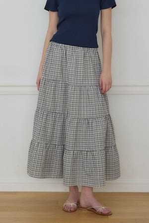 시어서커 캉캉 밴딩 스커트 - Navy Check