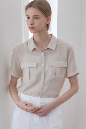 셀레스트 시어 포켓 하프 슬리브 셔츠 - Light Beige