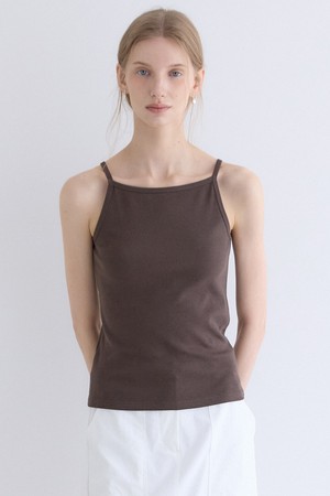 홀터넥 립브드 슬리브리스 - Brown