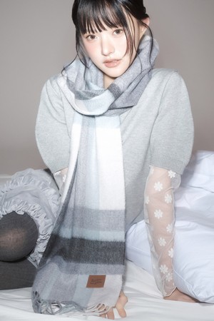 MUNM CHECK CASHMERE 100% MUFFLER GRAY