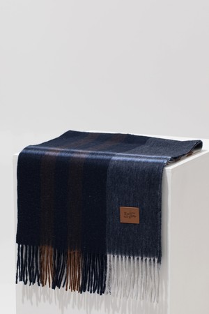 MUNM CHECK CASHMERE 100% MUFFLER NAVY