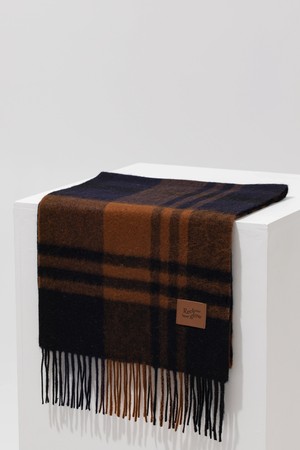 MUNM CHECK CASHMERE 100% MUFFLER CAMEL