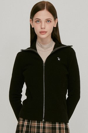 로고 자수 기모 울 집업 자켓 아우터 (블랙)_L3C1-NJ03K_BLACK-a