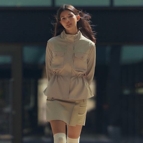 트렌치풍 언밸런스 큐롯 스커트 (베이지)
