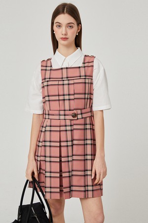 벨티드 체크 원피스(핑크)_L4A1-OP01C_PINK-a