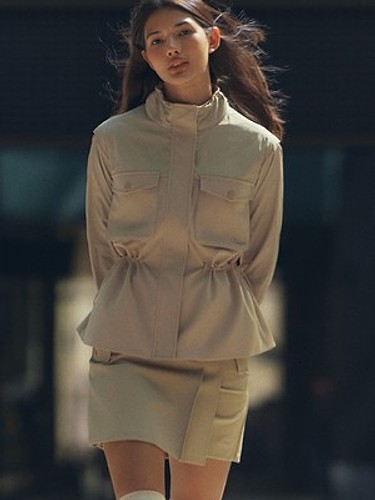 트렌치풍 언밸런스 큐롯 스커트 (베이지)-a
