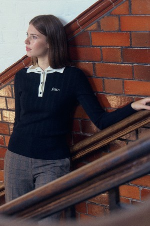 하이넥 골지 라인배색 니트 (블랙)_BLACK-a