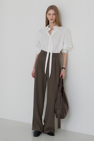 르번 투턱 와이드 슬랙스 브라운