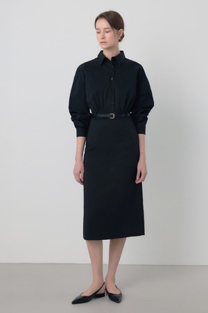 포드 카라 셔츠 원피스 블랙