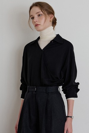 스무드 랩 셔츠 블라우스 블랙