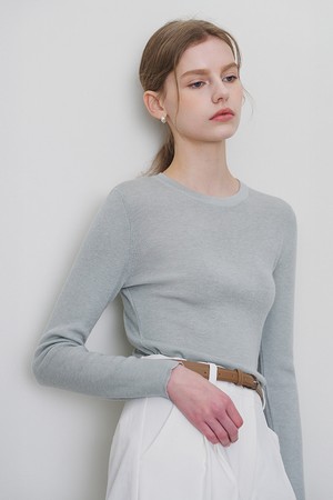 [4.3 예약발송] 코모 베이직 라운드 골지 니트 민트그레이