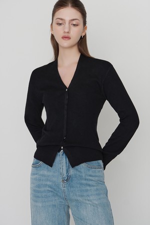 스프링 브이넥 니트 가디건 블랙