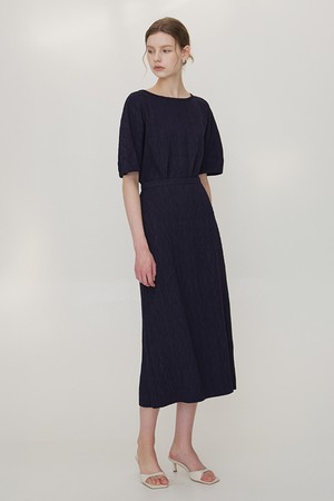 [M 4.30 예약발송] 로웬 링클 블라우스 스커트 SET 네이비