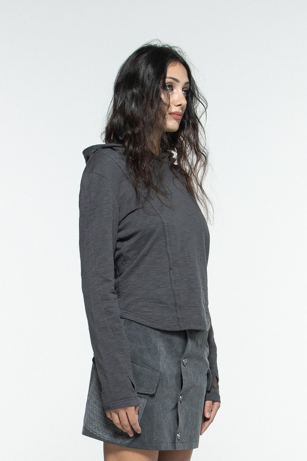 MACHINE - 긴소매 티셔츠 - ANOMA HOODED LONGSLEEVE for woman(CHARCOAL)