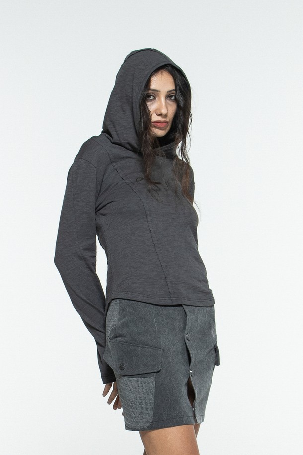 MACHINE - 긴소매 티셔츠 - ANOMA HOODED LONGSLEEVE for woman(CHARCOAL)