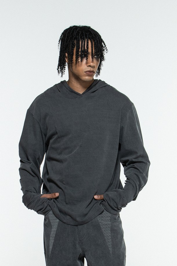 MACHINE - 긴팔티셔츠 - ANOMA HOODED LONGSLEEVE(CHARCOAL)