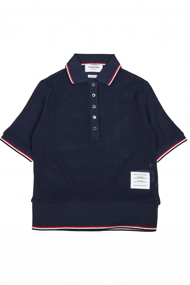 THOM BROWNE - 스웨터 - 톰브라운 FJP077A J0070 415 여자 카라 반팔 니트